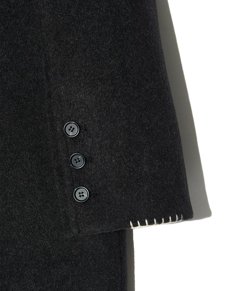 Peace Maker Hand Stitch Hoodie Maxi Wool Coat (Charcoal)