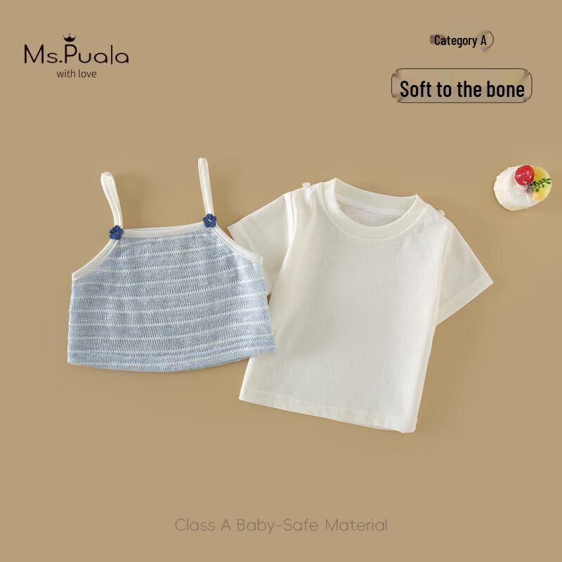 

MS.PUALA Baby Girl Summer Striped Strappy Two-Piece Set 100 cm