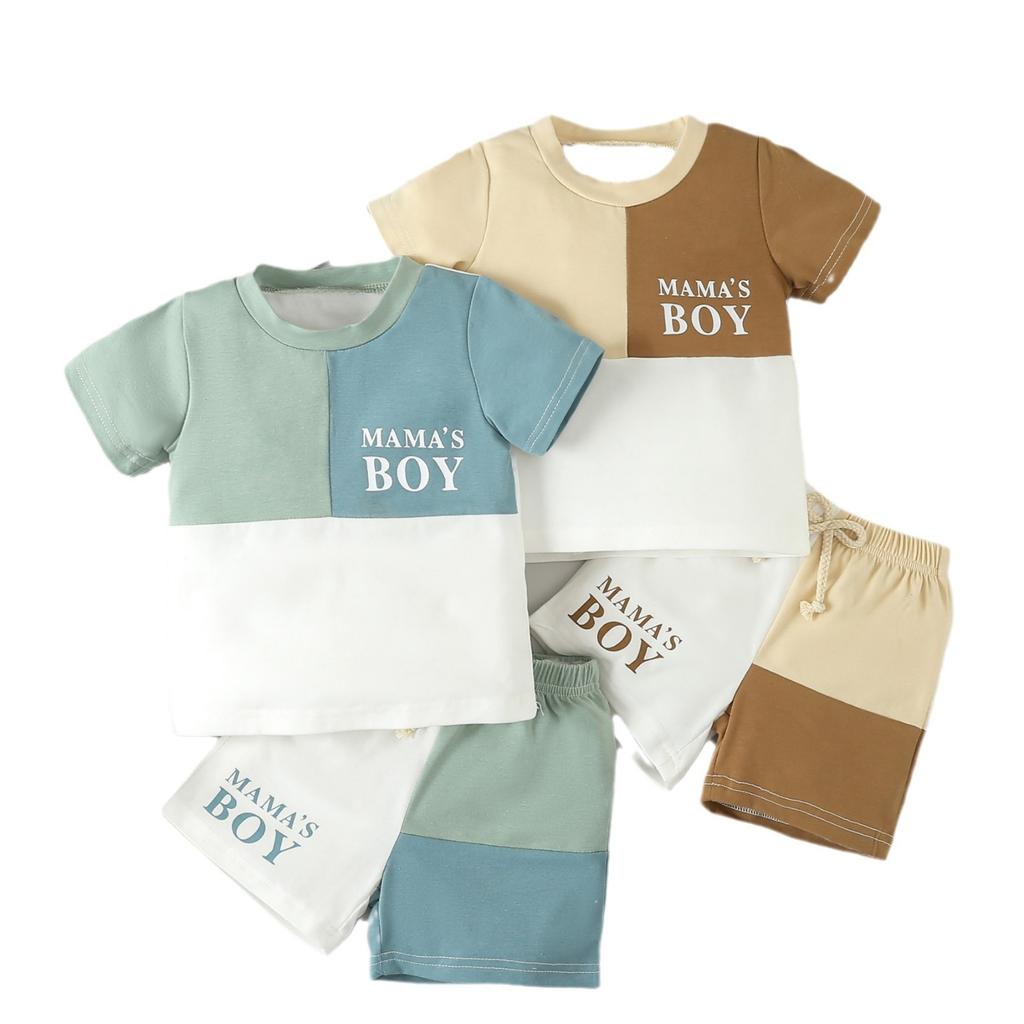 Boys' Set Summer Children's Casual Color-blocked Short-sleeved Letter T-shirt and Shorts