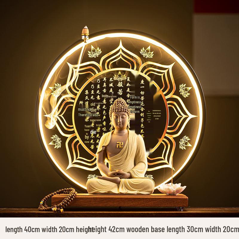 Keramik Shakyamuni Buddha Statue - Wohnzimmer Kunstwerk mit den Drei Heiligen und Lichtkreis Design