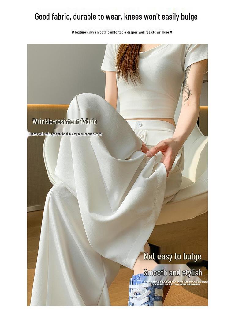 Women's Spring 2026 High-Waisted Lace-Up Wide-Leg Pants - Slimming, Casual, Floor-Length Scythe Style