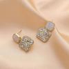 S925 Sterling Silver Geometric Square Stud Earrings with Full Diamond Korean Style - Trendy and Elegant Design for Women.