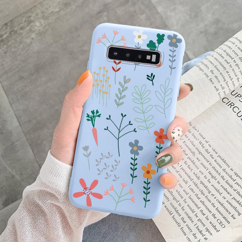 Coque Pour Samsung Galaxy S10 Plus S 10 S10E Housse Fleur Feuille Cœur Silicone Souple Fundas Pour Samsung S10 S10e Coque Mode Coquille