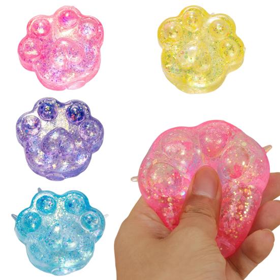 Clear Cat Paw Squeeze Toy Stress Relief Glitter Powder Kitten Paw Sensory Toy