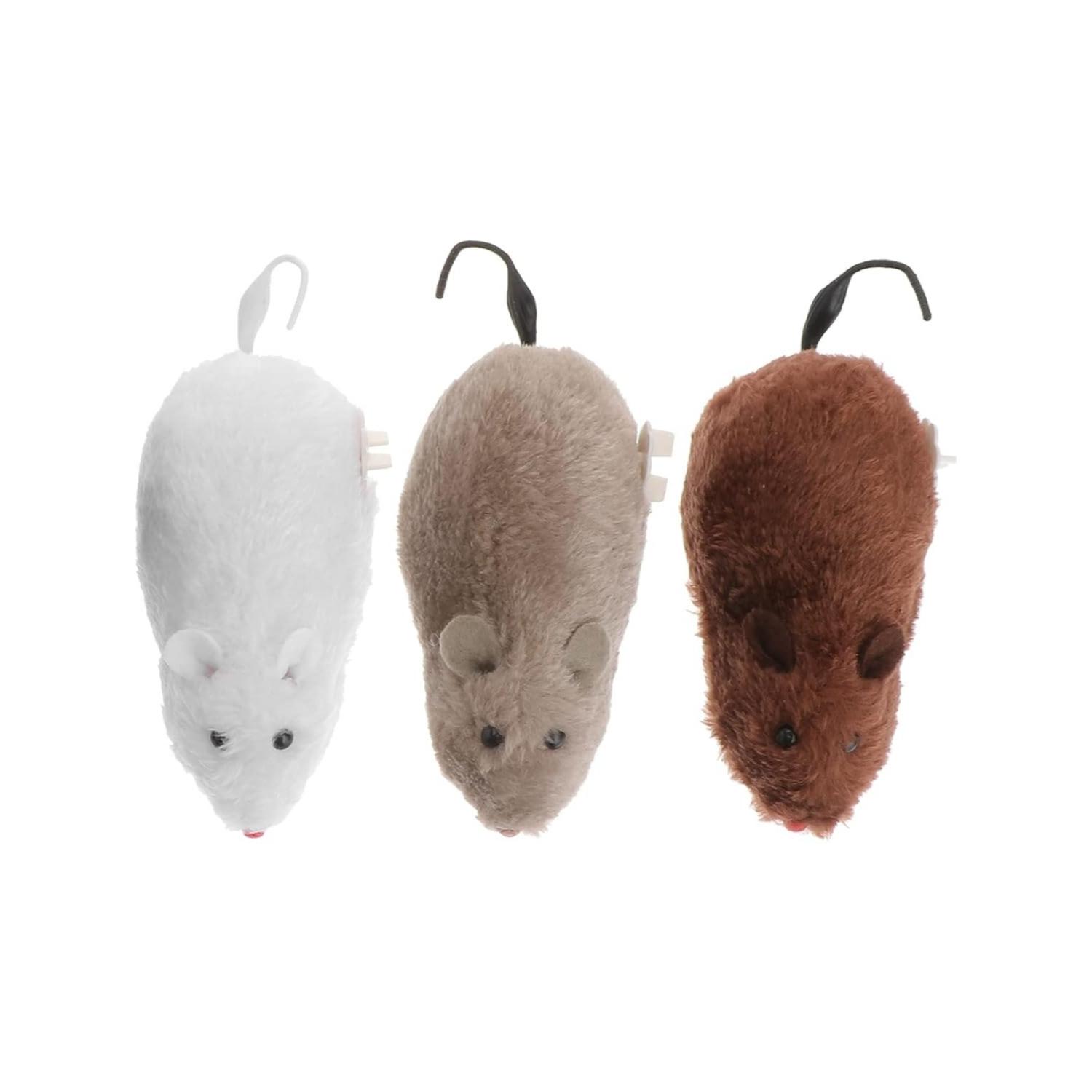 3 stuks Leuke en Interactieve Pluche Opwindbare Muis Speelgoed voor Katten Honden en Kinderen Mechanisch Bewegend Dier Speelgoed voor Speeltijd en Grappen