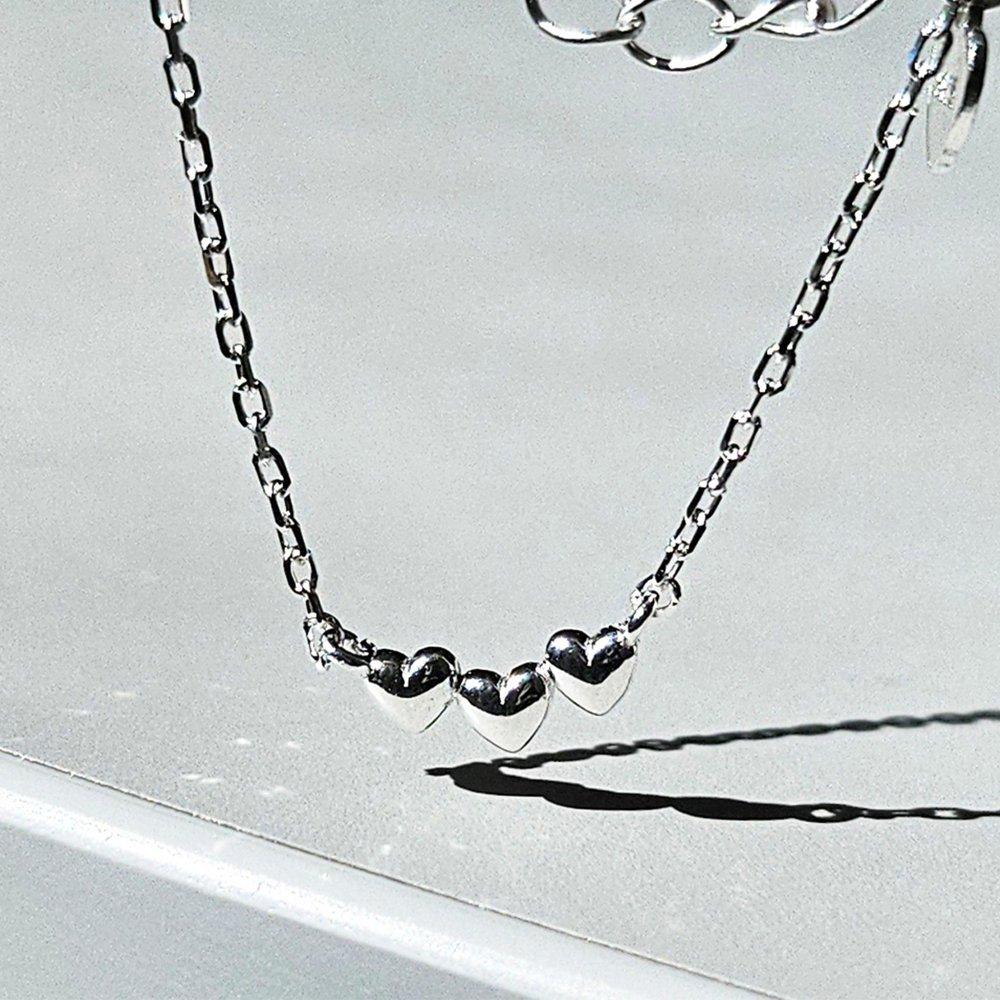 Mini 3-Heart Link Silver Necklace