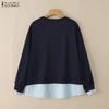 ZANZEA Women Round Neck Loose Casual Long Sleeve Pullover Tops Autumn