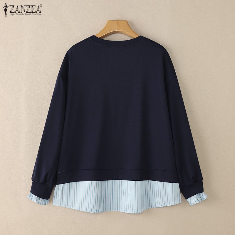 ZANZEA Women Round Neck Loose Casual Long Sleeve Pullover Tops Autumn