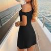 Damen One-Shoulder-Kleid Sommer Ärmellos Slim Fit Asymmetrischer Ausschnitt Lässig Party Minikleid