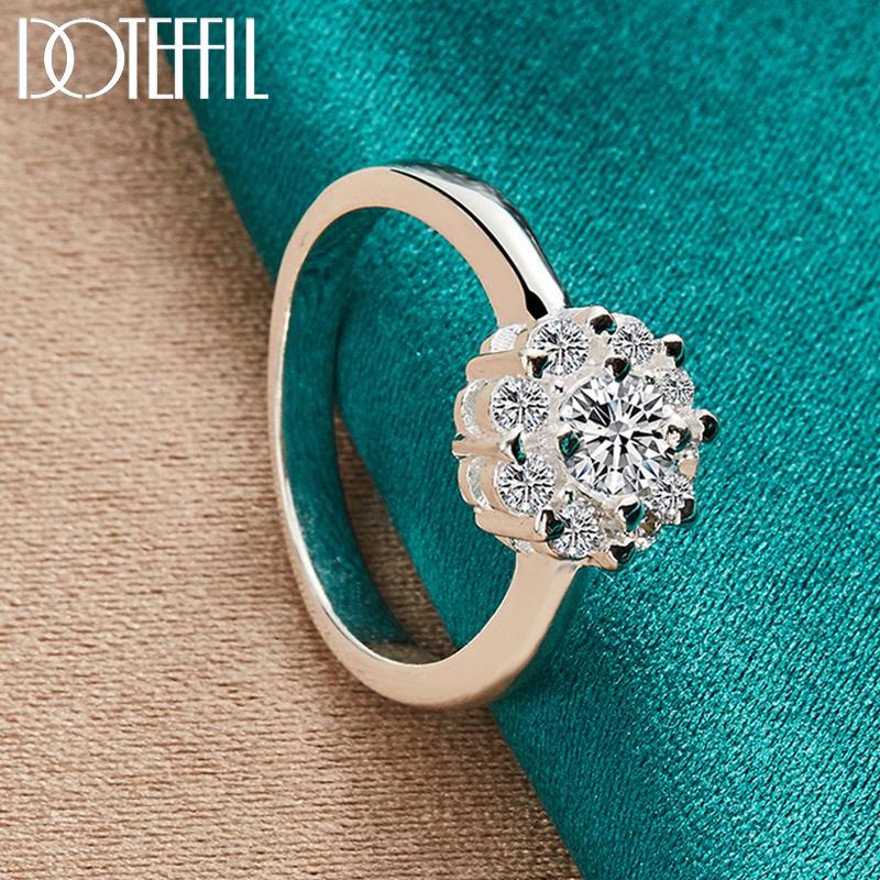925 Pure Silver Flower AAA Zircon Ring Fashion Wedding Jewelry