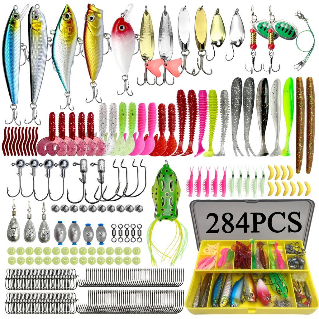 78/122 Piece Fishing Bait Kit for Top Water Fish Bait Rack, Fishing Gear Kit for Sea Bass and Salmon Fishing Accessories with Random Color Samples