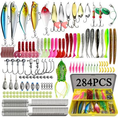 Kit d'appâts de pêche de 78/122 pièces pour porte-appâts de surface, kit d'équipement de pêche pour accessoires de pêche au bar et au saumon avec échantillons de couleurs aléatoires