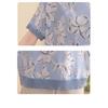 Womens Floral Print Knit Top Short Sleeve Crew Neck Casual Blouse
