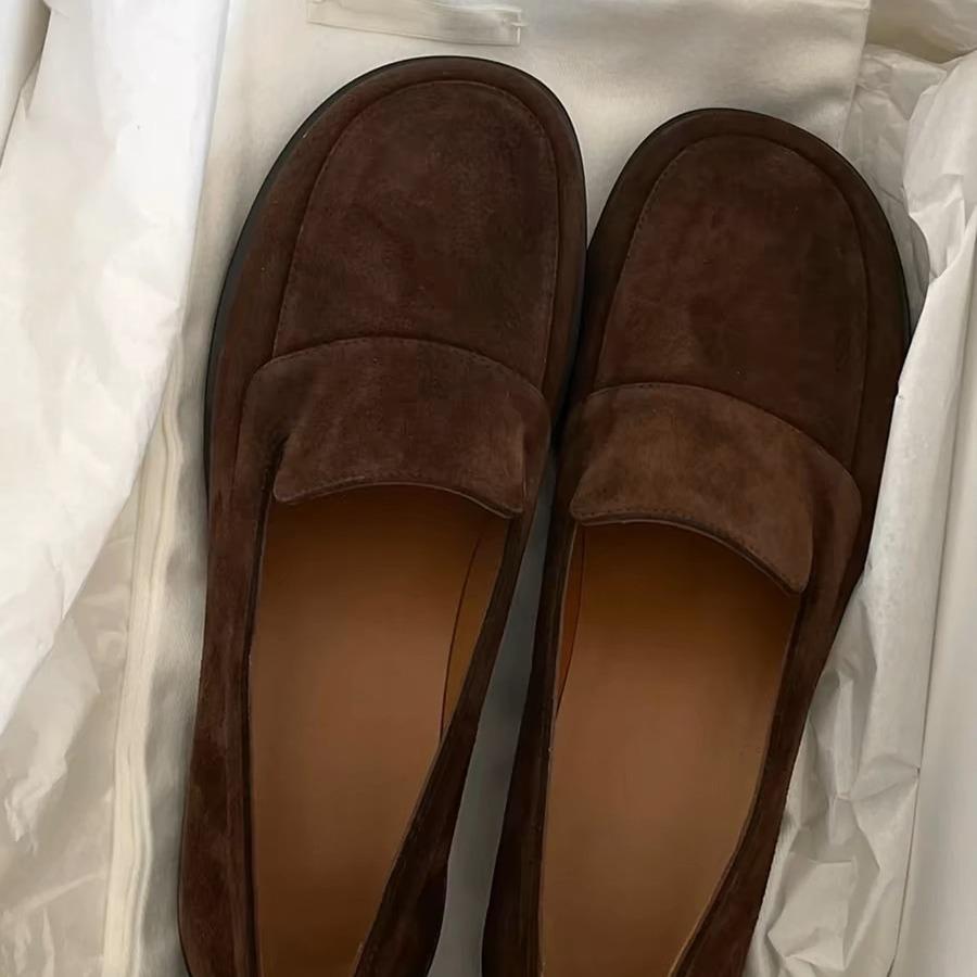 Suede Matte Retro Women's Flat British Style Small Leather Shoes Genuine Leather Beanie Shoes