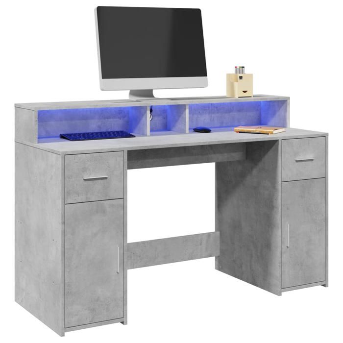 VidaXL Desk and LED Lights Concrete Grey 140x55x91cm Engineered Wood, Work Desk, Study Desk, Office Desk At 3309423