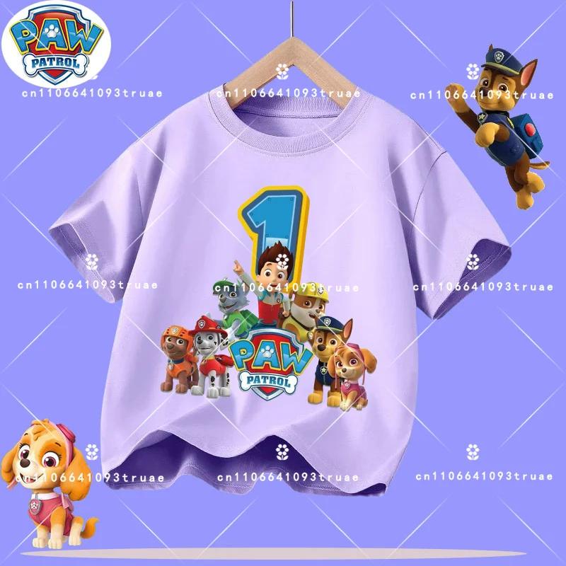 1-12 years old summer Polyester T-shirt for PAW Patrol children's short-sleeved casual top for girls and boys with cartoon print