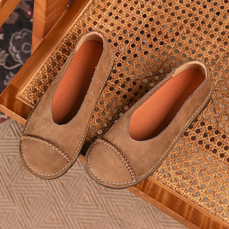 First layer cowhide handmade single shoes women's retro literary cotton and linen style soft sole soft leather women's shoes