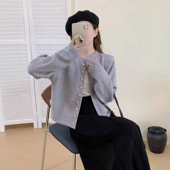 Women's Soft Faux Mink Fur Knit Cardigan - Autumn/Winter Loose Fit, Short, Age-Reducing, Long Sleeve Top