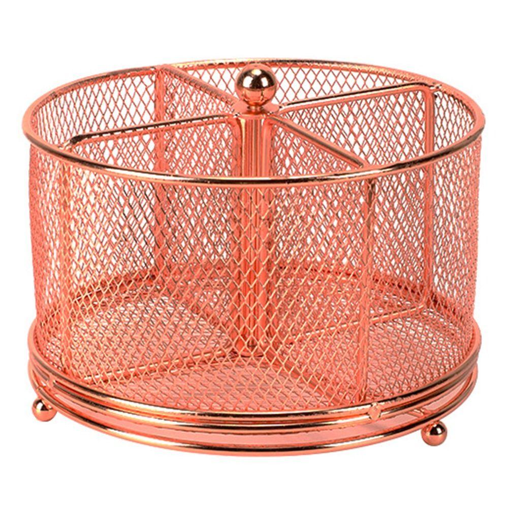 4 Compartments 360° Rotating Mesh Pencil Holder Metal Desktop Storage Container  Girl Gift