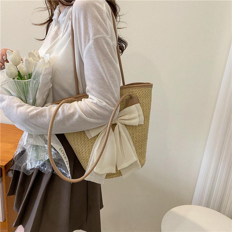 Newest Women Straw Handbags Fashion Holiday Totes Lovely Bow Shoulder Bags Fashion Beach Bags 3 Colors Drop Shipping