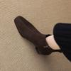 Krazing Pot Cow Suede Nubuck Winter Square Toe Modern Boots Thick High Heels Zipper Women Ankle Boots