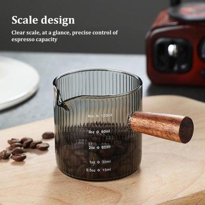 120ml Espressotasse Holzgriff Einzel-/Doppel-Ausguss Kaffeemessbecher Becher mit Doppel-Skala