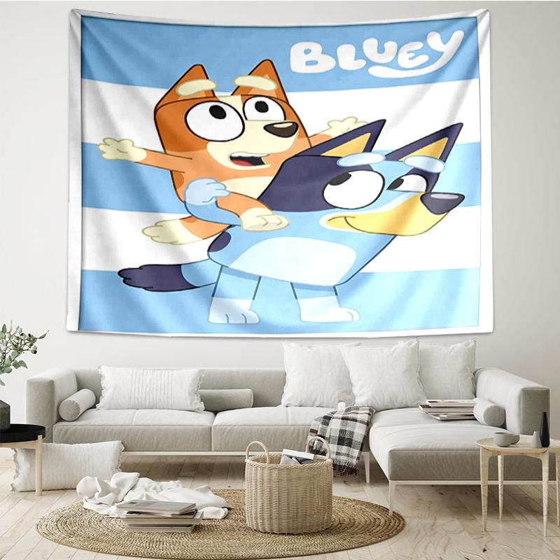 Bluey Print Tapestry, Backdrop, Easy Setup, Ideal for Bedroom, Office & Living Room, with Aesthetic Wall Hanging Decor.