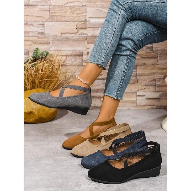 Fall 2025 Cross Elastic Wedge Shoes Plus Size Platform Soles Casual Pumps for Women