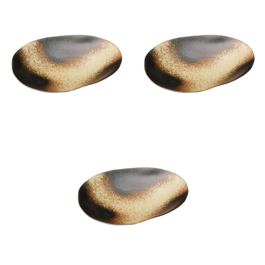 Set of 3 Plates X X Irregular Shape Ceramic Setomonohonpo Multi-Purpose [27.2 22.4 4.4cm] Plates, Reinforced,