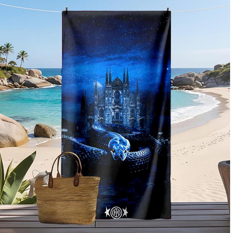 Toalla de Playa Impresa del Inter de Milán Secado Rápido Toalla Suave Manta de Playa Rectangular Grande Portátil para Viajes Piscina