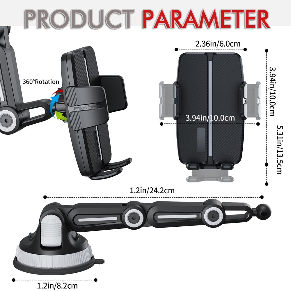 Car Phone Holder with Suction Cup Base Multi-Functional Car Navigation Mount for Windshield and Dashboard