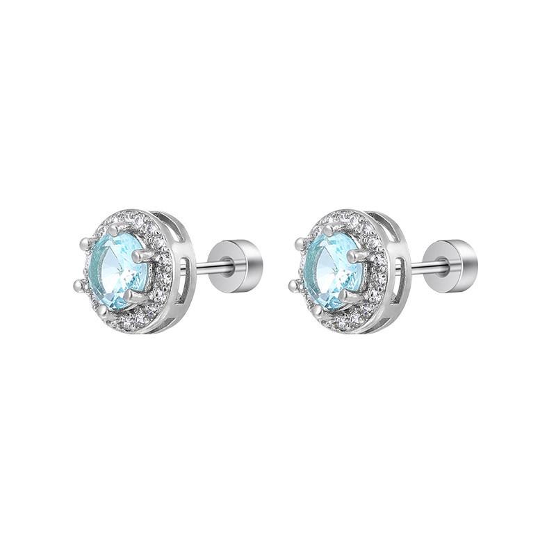 Blue Zircon Titanium Steel Stud Earrings for Women - Luxurious and Comfortable for Sleeping, Ear Bone Accents, Elegant Ear Accessories.