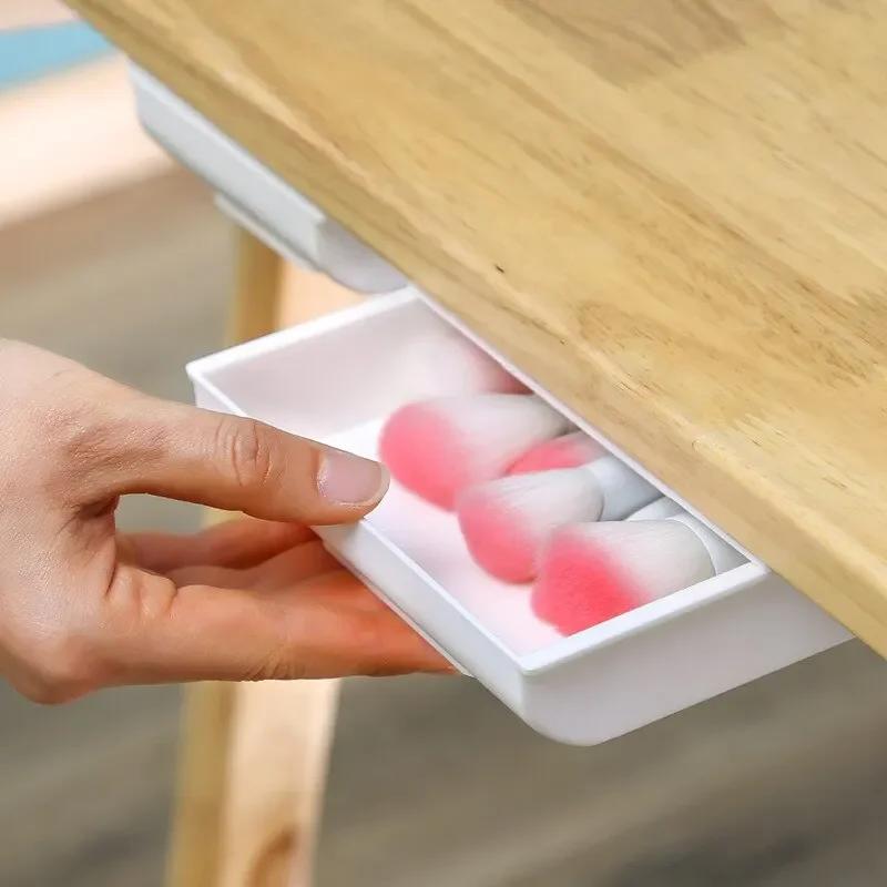 1PC SelfAdhesive Storage Drawer Box Makeup Pencil Tray Non Perforated Drawer Style Storage Box Under The Table, Wardrobe Drawer