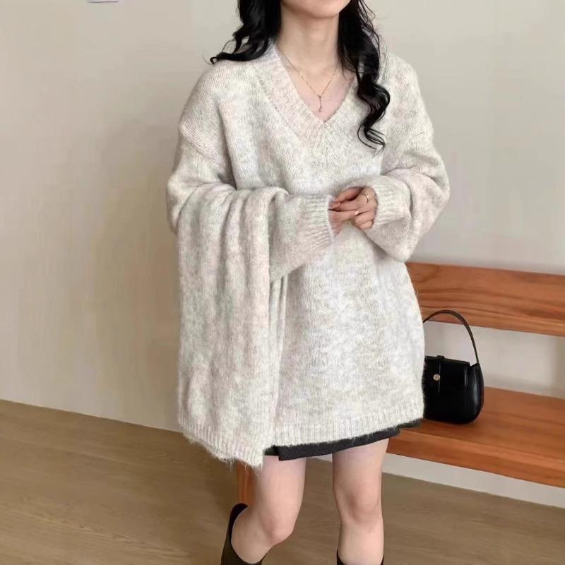 Lazy with scarf knitted pullover sweater women's autumn and winter loose soft waxy fashion versatile knitted sweater women