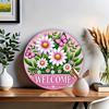Vintage Pink Butterfly Daisy Aluminum Wall Sign, Rustproof Round Metal Art for Home Porch Entryway Decor