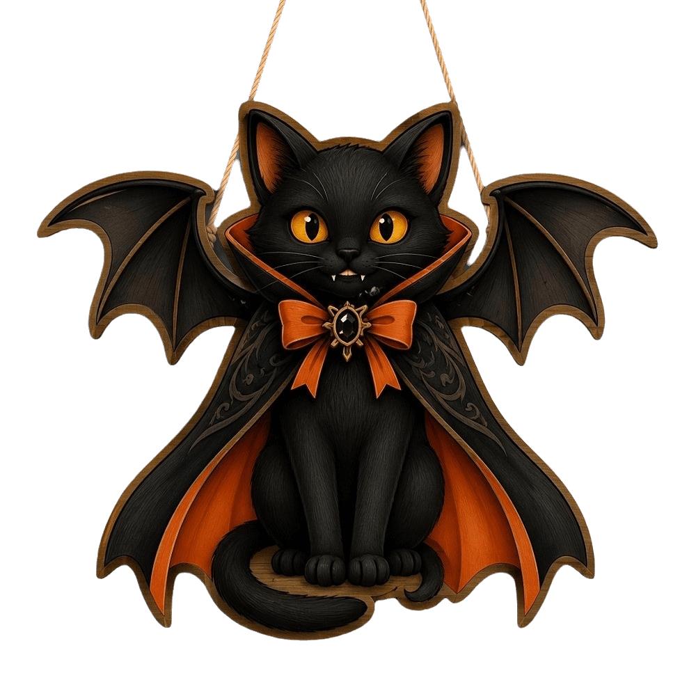 Wooden Black Cat Pendant Gothic Style Hanging Decoration Sign Halloween Decoration  Home Decoration