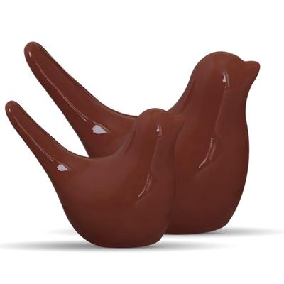 Creative Brown Glossy Ceramic Birds Figurines Home Decorations Accessories Party (Pack of 2, Brown)