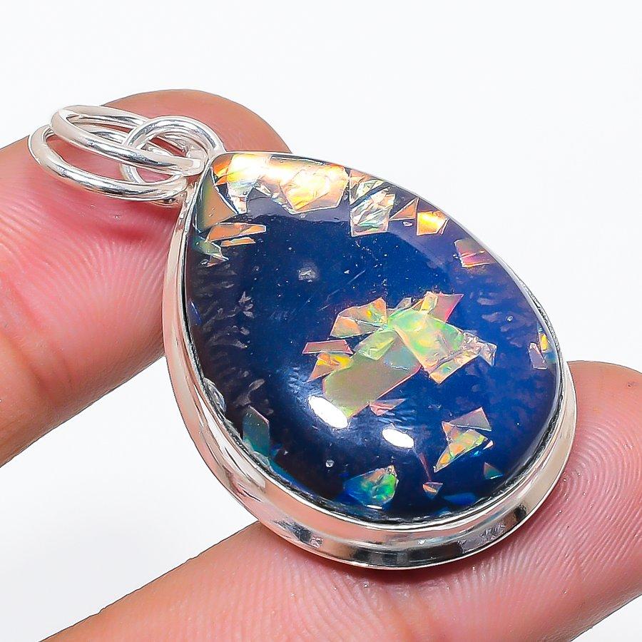 Natural Blue Triplet Opal Gemstone 925 Sterling Silver Pendant 1.85  AP-14167