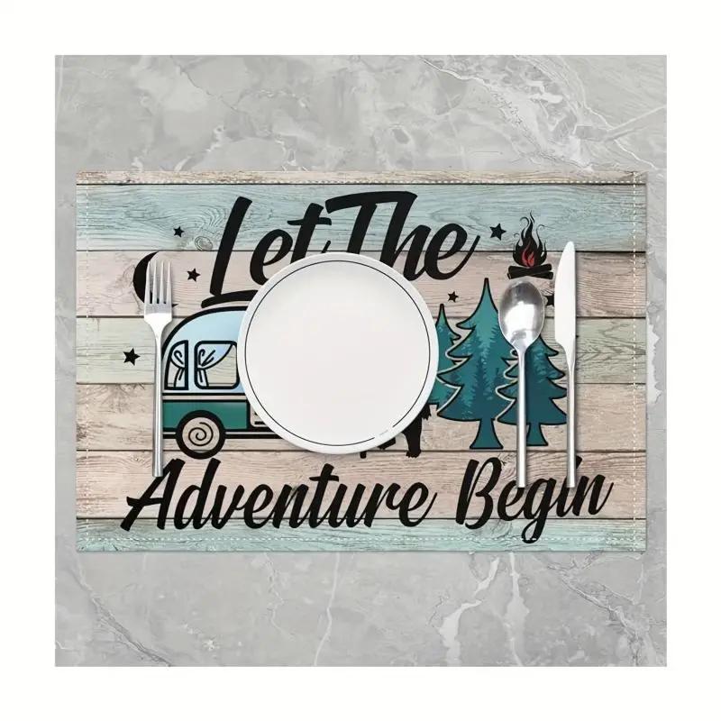 1PC Happy Camper Placemats Rustic Woodland Bear  Heat Insulation Pad Western Meal Table Pad Dining Table Decor