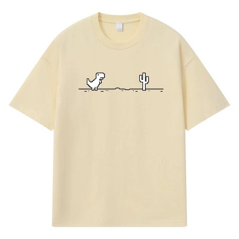2026 Dinosaur Cactus Printed Graphic Y2k Harajuku Streetwear 100% Cotton T Shirt Casual Oversized Summer Men T-shirt