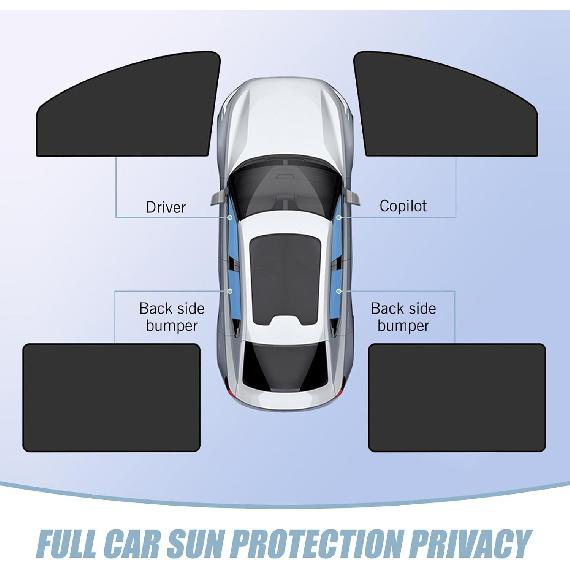 4 PCS Car Side Window Sun Shade Replacement, 3M X 48CM X 62CM Front Side Window Protectors, 80CM X 48CM Vehicle Rear Window Curtain, Universal