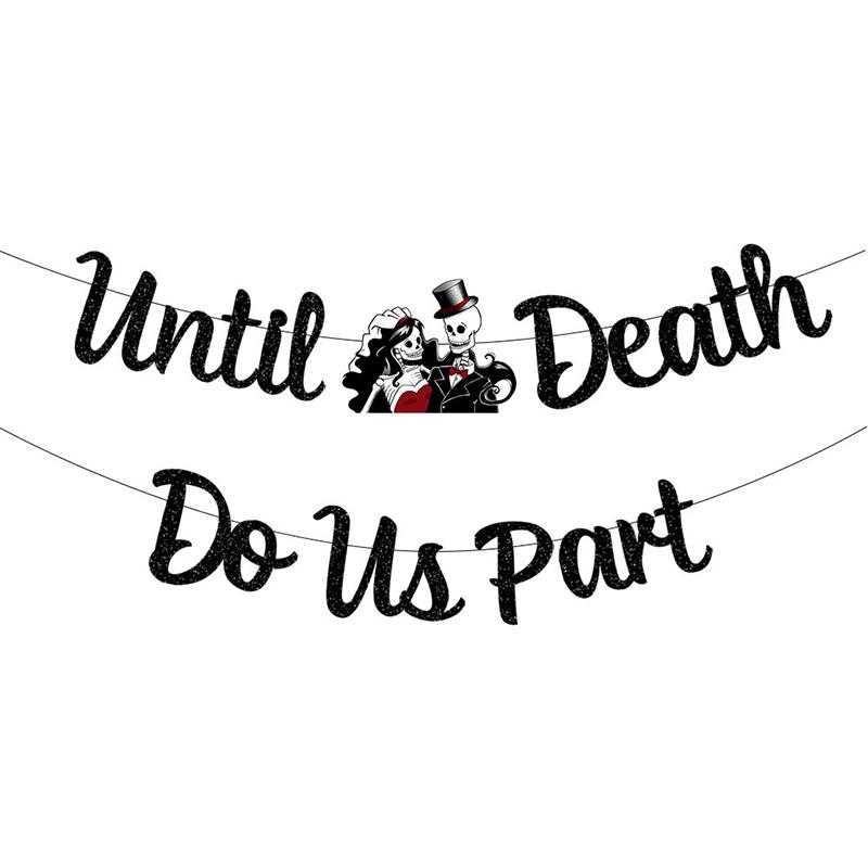Halloween Theme Wedding Party Supplies Black Glitter Till Death Do Us Part Banner Till Death Do Us Part Cake Topper