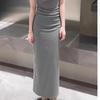 Casual Gray V-neck Sleeveless T-shirt Dress Women's  New Summer French Figure Slim Hip-wrapped Dress