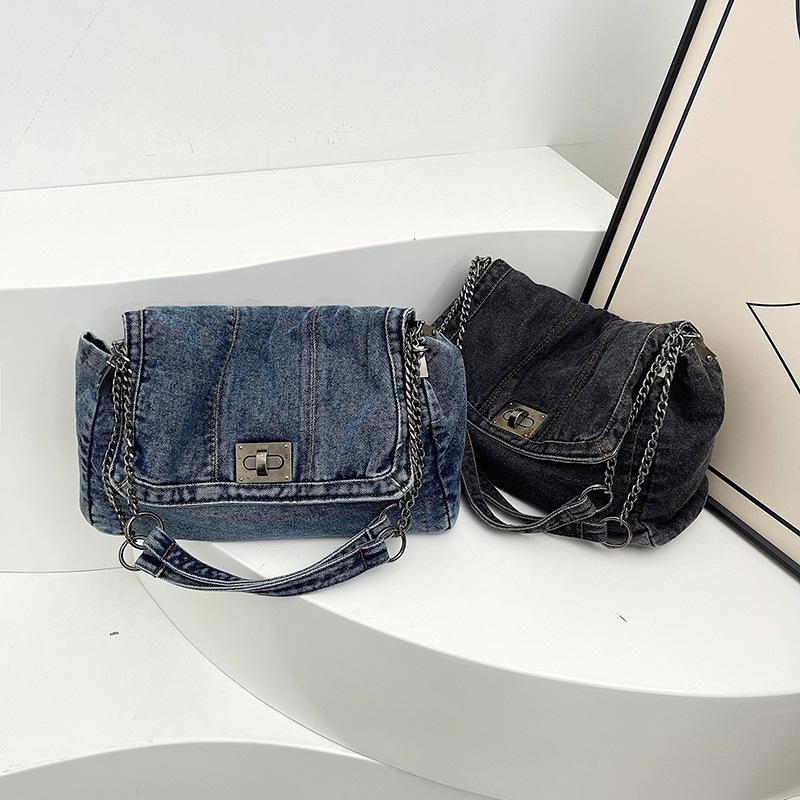Niche denim tote bag new casual trend fashion chain oblique span shoulder bag simple versatile bag women