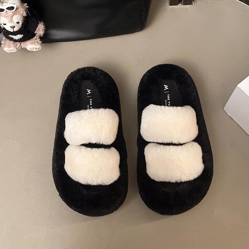 Thick-soled Mao Mao Drag Women's Shoes 2025 Autumn and Winter New Half-slippers Versatile Home Cotton Drag One-word Warm Cotton Slippers