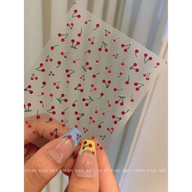 

J131 Summer Fresh Cherry Nail Sticker Bright Crystal J131-1. [3D Red Cherry. 1]]