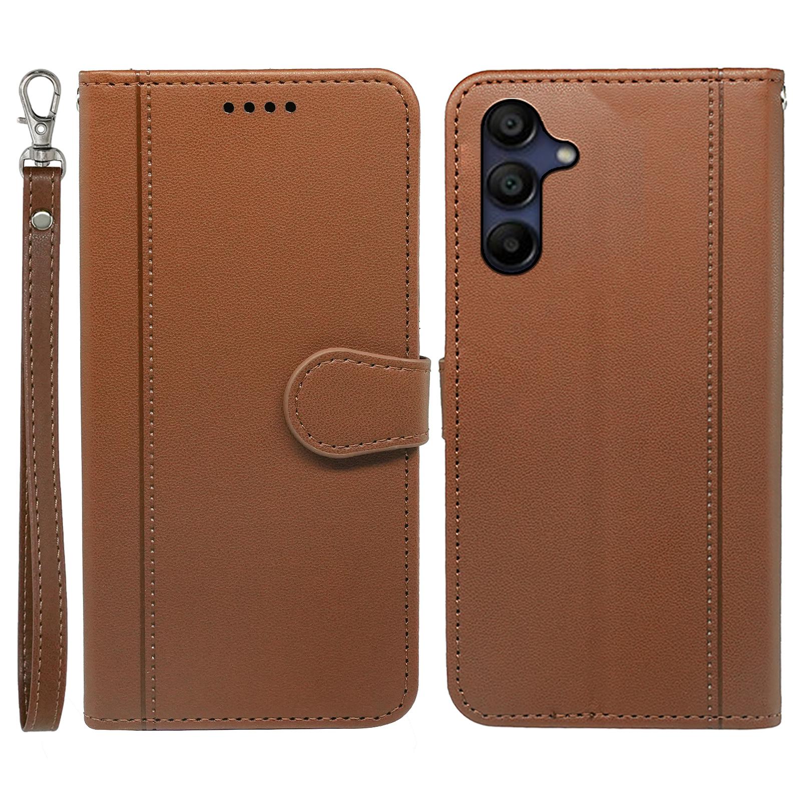 

For Samsung Galaxy A36 5G/A56 5G Wallet Case Magnetic Snap Leather Phone Cover with Strap Brown