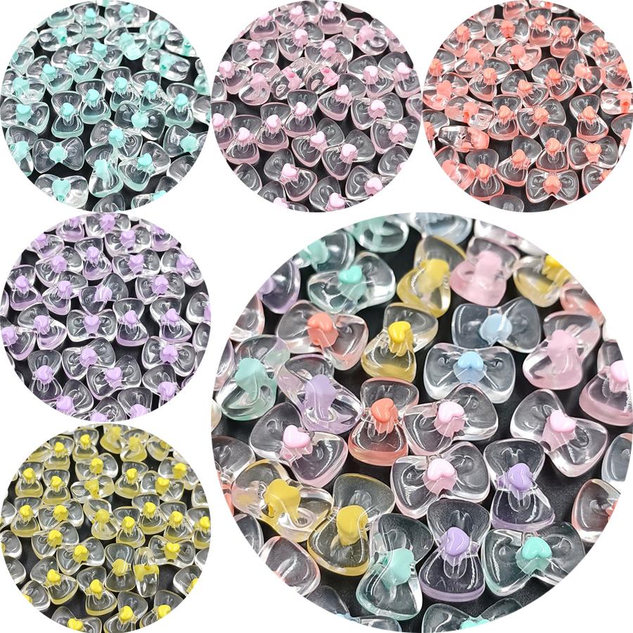 Loose Beads Beading Materials 10Pcs Handmade Jewelry Transparent Crafted DIY Heart Bow Beads for Jewelry Making Acrylic