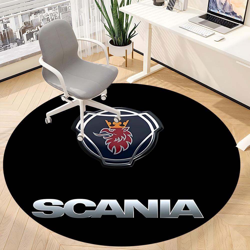 1PC Scania Logo Office Round Rug - Perfect for Office or Study Decor, Machine Washable, Non-Slip Backing, Decorative Floor Mat