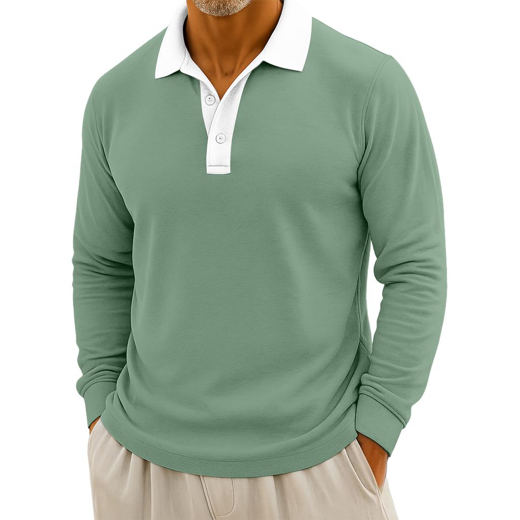 Men's Casual Color-Blocked Button-Up Long-Sleeve Tops